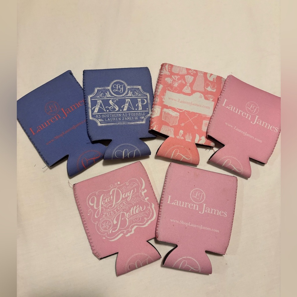 Lauren James 6 can koozies, 4 pink, 2 periwinkle